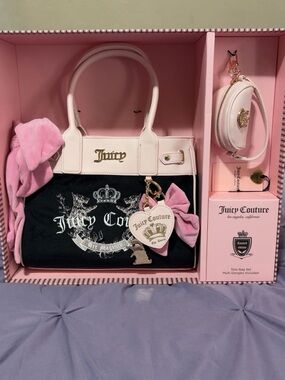 Juicy Couture Black and Pink Tote with Pink Bow Charm